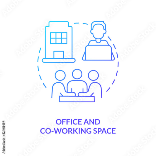 Office and co-working space blue gradient concept icon. Startup program abstract idea thin line illustration. Effective collaboration. Isolated outline drawing. Myriad Pro-Bold font used
