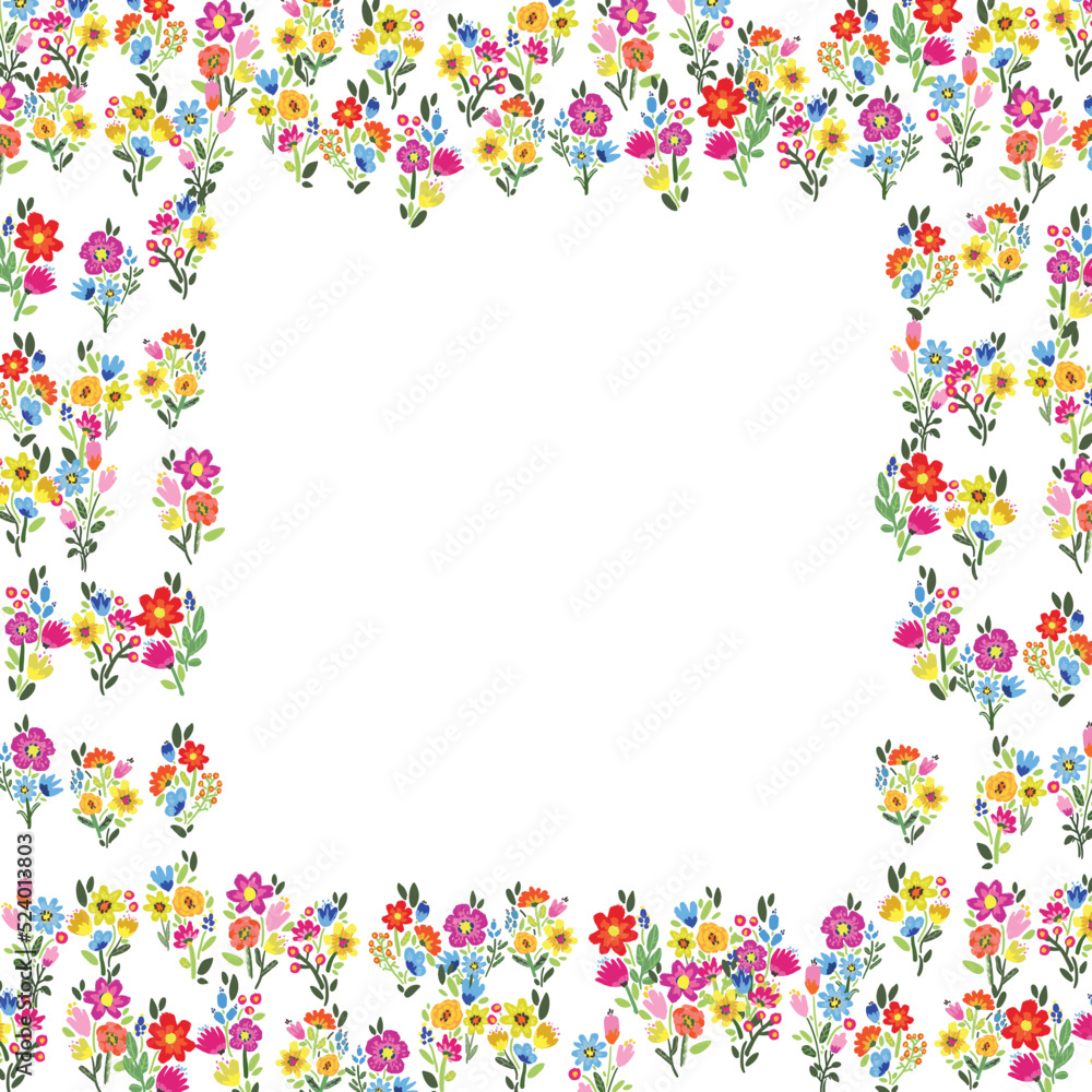 Vector floral frame. Bright flowers arrange in border Vector floral frame. Bright flowers arrange in border