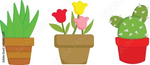 Cute Flowers Pot Illustration Vector