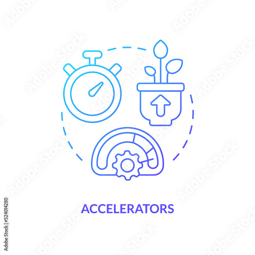 Accelerators blue gradient concept icon. Business sponsorship type abstract idea thin line illustration. Promoting growth, development. Isolated outline drawing. Myriad Pro-Bold font used