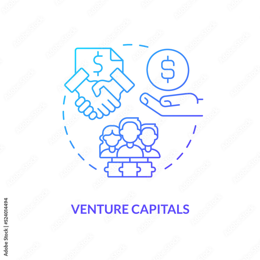 Venture capitals blue gradient concept icon. New business sponsorship type abstract idea thin line illustration. Long-term investments. Isolated outline drawing. Myriad Pro-Bold font used Venture capitals blue gradient concept icon. New business sponsorship type abstract idea thin line illustration. Long-term investments. Isolated outline drawing. Myriad Pro-Bold font used