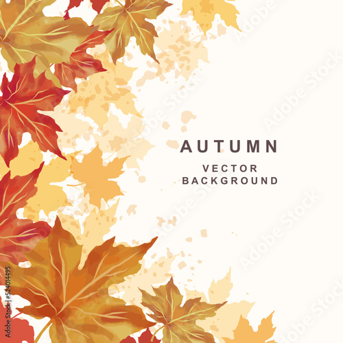 Autumn background with space for text. Thanksgiving and Harvest Day. Leaf fall frame. Watercolor maple leaves. Vector illustration