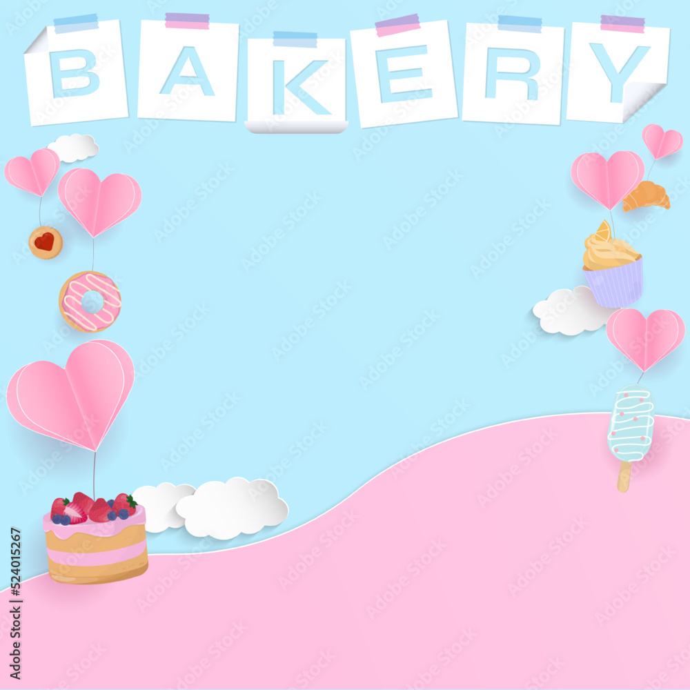 Bakery and heart background with paper cut style Bakery and heart background with paper cut style