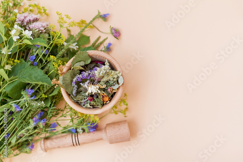 Homeopathy and herbal medicine concept