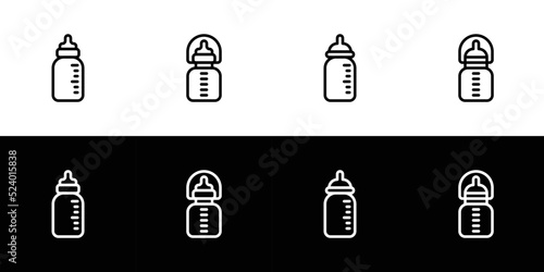 Baby bottle icon set. Flat design icon collection isolated on black and white background.