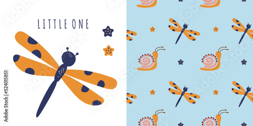 Dragonfly and snail pattern