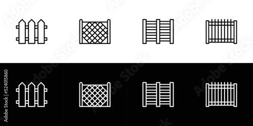 Fence icon set. Flat design icon collection isolated on black and white background.