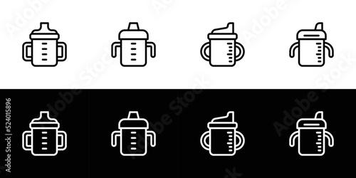 Sippy cup icon set. Flat design icon collection isolated on black and white background.