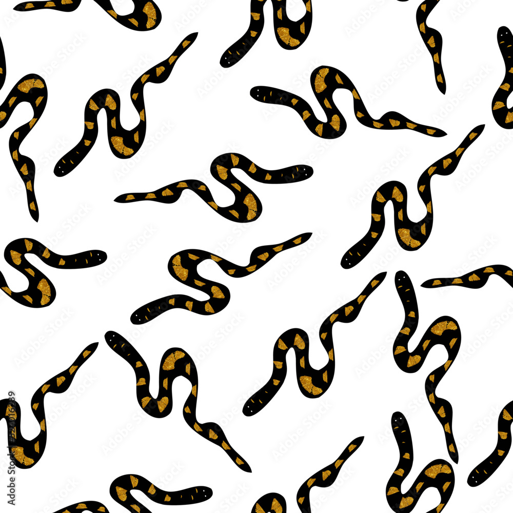 Silhouette of Snake . Tattoo. Black and gold silhouette snake.Seamless pattern with snake. Seamless pattern with gold and silver. Silhouette of Snake . Tattoo. Black and gold silhouette snake.Seamless pattern with snake. Seamless pattern with gold and silver.