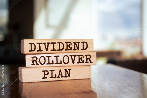 Wooden blocks with words 'DIVIDEND ROLLOVER PLAN'. photo