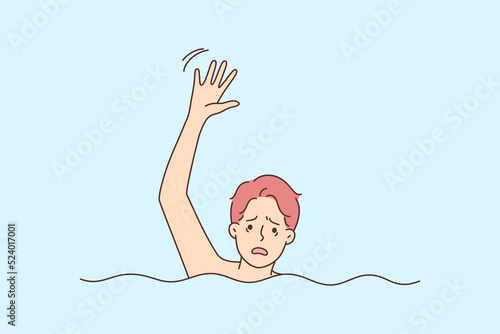 Stressed man drown in water ask for help