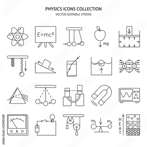 Physics icon set in line style
