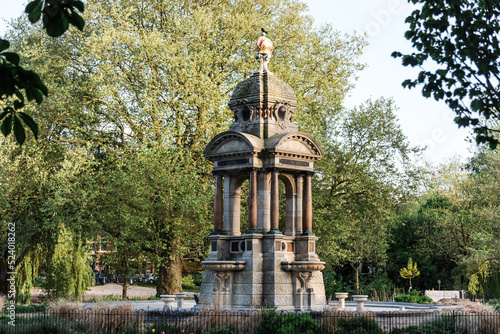 Beautiful fountain in the park Sarphatipark in Oude Pijp, nicknamed the Quartier Latin, a neighborhood in Amsterdam. photo