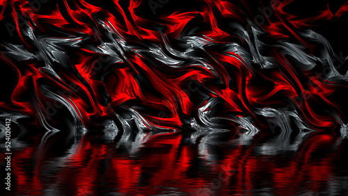 3d Rendering. Abstract red and black light pattern with the gradient. Background black dark modern. Luxurious bright red lines with metallic effect