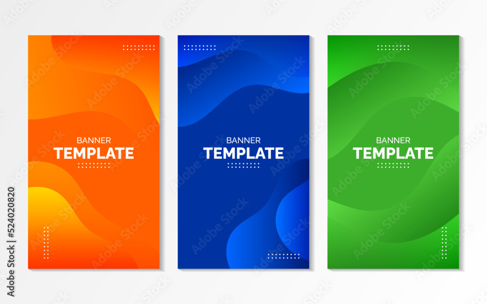 Set of banners template. Abstract orange, blue and green color with liquid shape element for business and social media promotion. Vector template