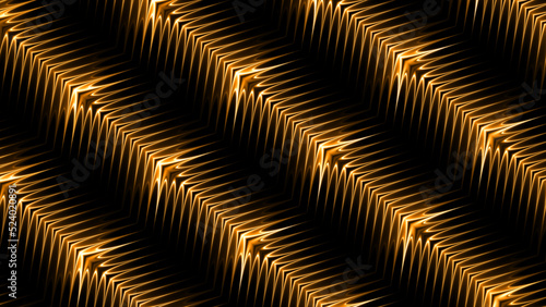 3d Rendering. Abstract gold and black light pattern with the gradient. Background black dark modern. Luxurious bright gold lines with metallic effect