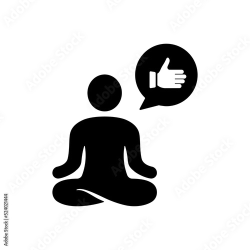 Emotional Harmony Balance Silhouette Icon. Wellbeing Calm Rest Pictogram. Emotion Smile, Training Relax in Yoga Lotus Pose Black Icon. Good Mental State. Isolated Vector Illustration