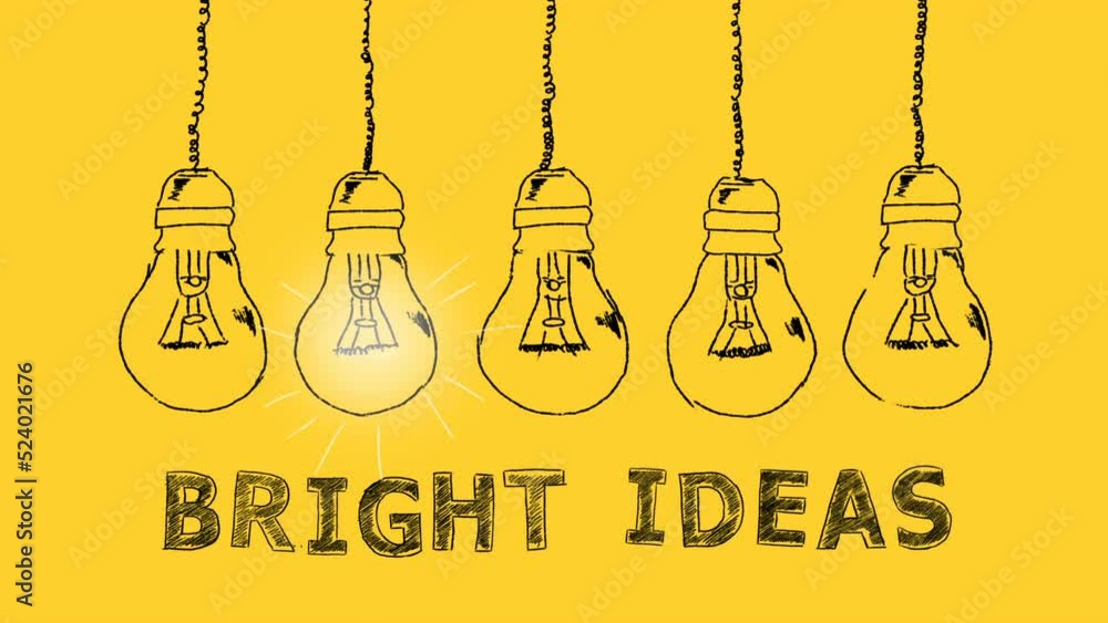Bright ideas. Row of light bulbs hand drawn on a yellow background. Concept of brainstorming. Idea concept. Bright ideas. Row of light bulbs hand drawn on a yellow background. Concept of brainstorming. Idea concept.