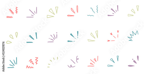Doodle shine sunburst sparkle ray elements. Hand drawn pop surprise line frame for title headline illustration. Doodle vector illustration.