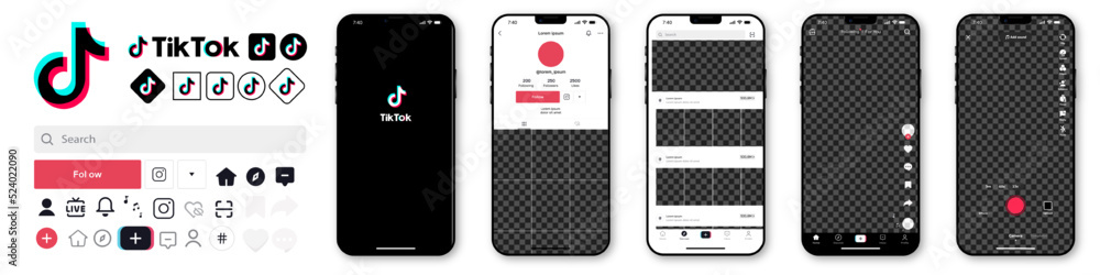 Tik tok mobile app interface template collection on Apple Iphone mockup