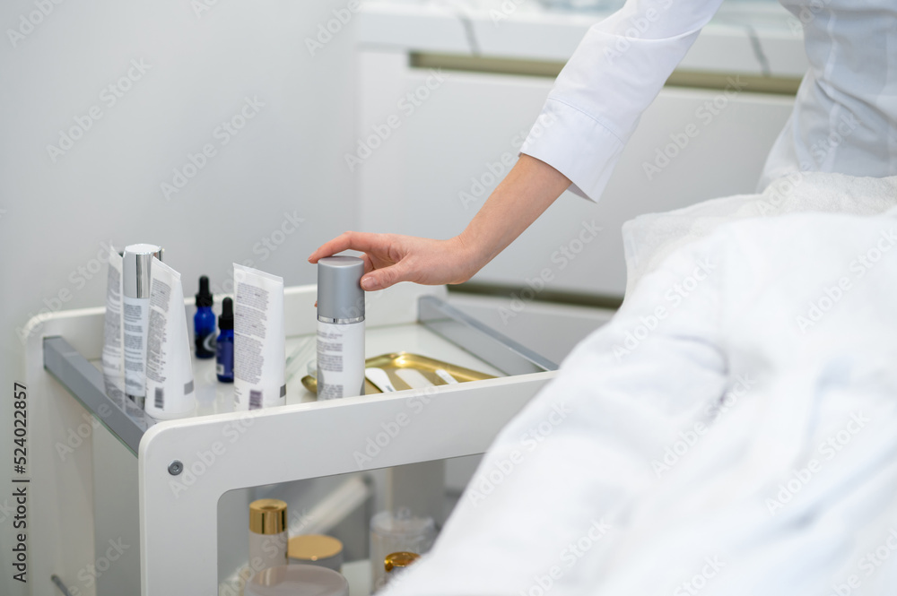 Close up picture of professional cosmetics in the salon Close up picture of professional cosmetics in the salon