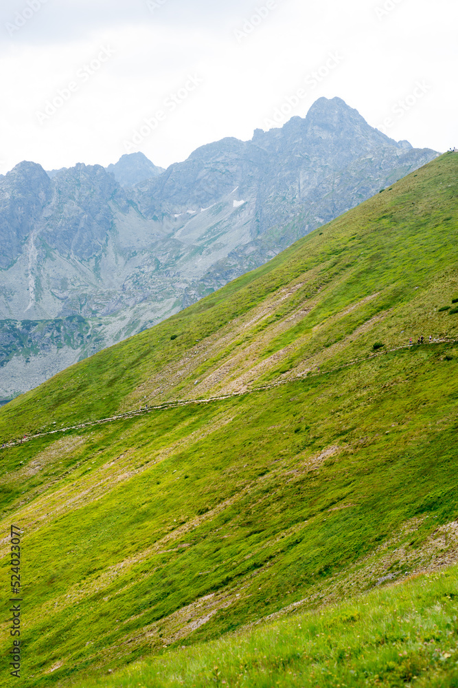 Beautiful view of the Tatra Mountains landscape. View of the mountains from the top. High mountain landscape.
