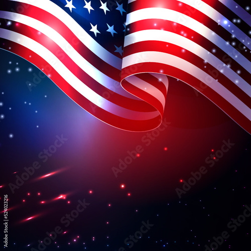 Abstract illustration of USA flag with bright sparkling glitter