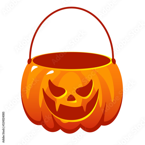 Orange emply pumpkin basket. Vector Happy Halloween illustration
