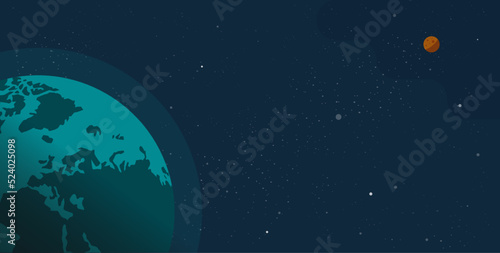 Fototapeta Naklejka Na Ścianę i Meble -  Earth planet to moon view in space galaxy vector or universe cosmos astronomy horizontal banner flat cartoon illustration image with empty blank space