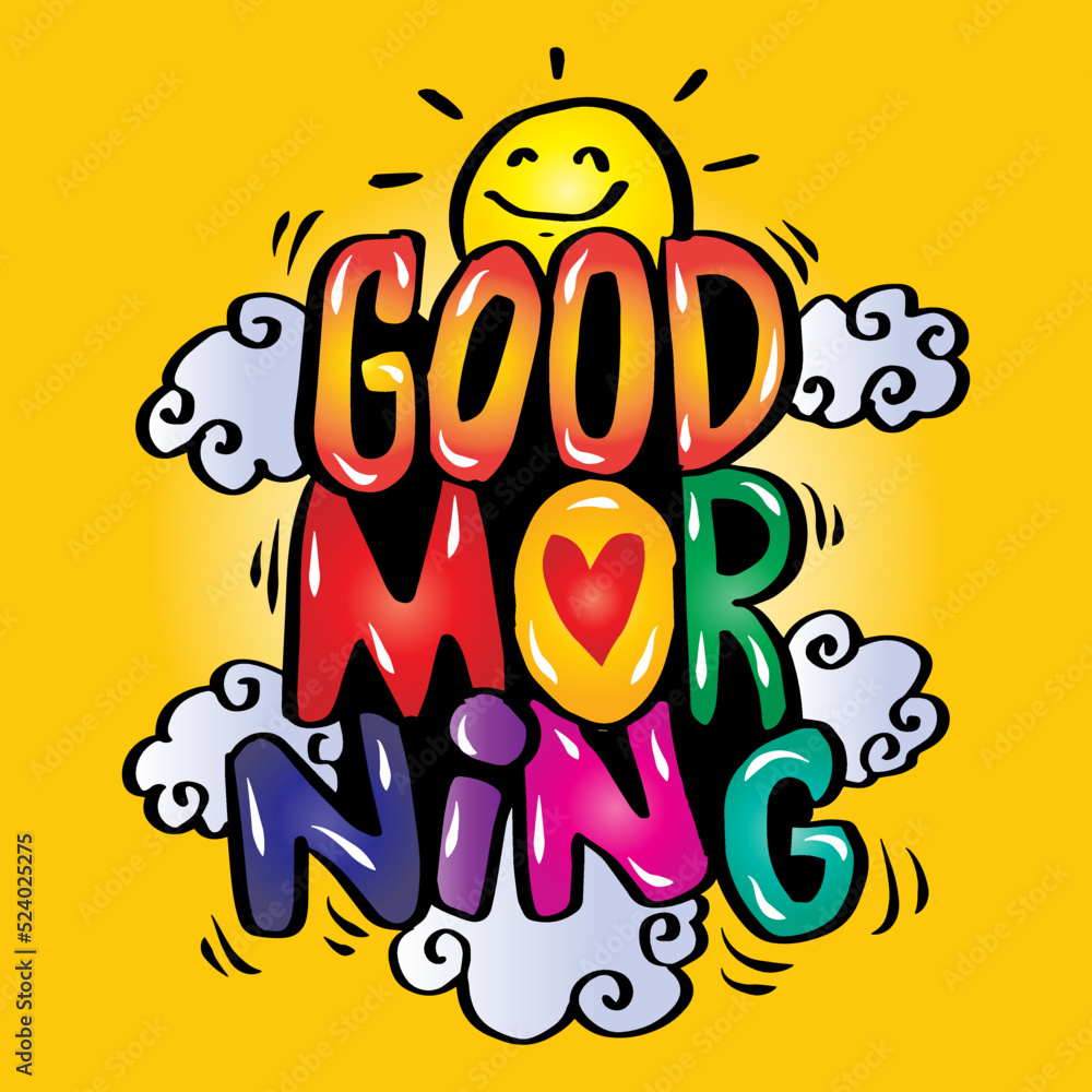 Fototapeta premium Hand drawn good morning lettering. Greeting card concept.