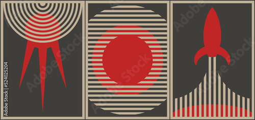 Space concept retro posters. Abstract Wall Art. Digital interior and typography decoration Art.