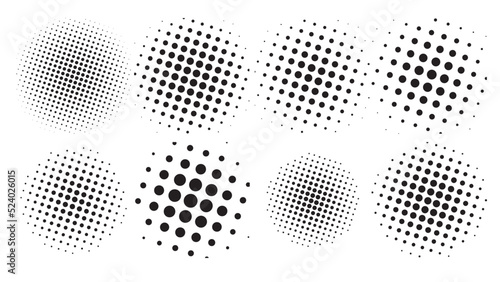 halftone circle shapes background design vector set of eight