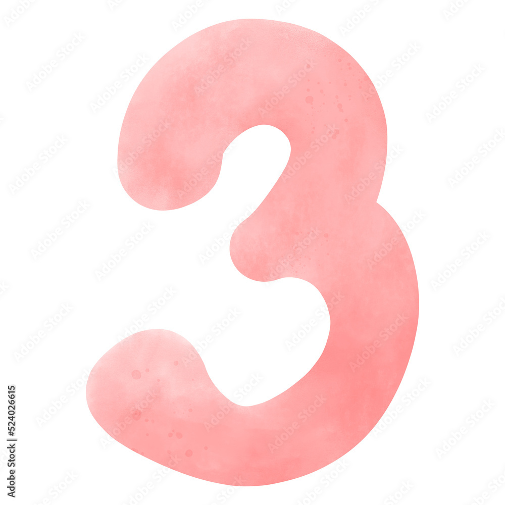 Watercolor alphabet handdrawn of number 3 Watercolor alphabet handdrawn of number 3