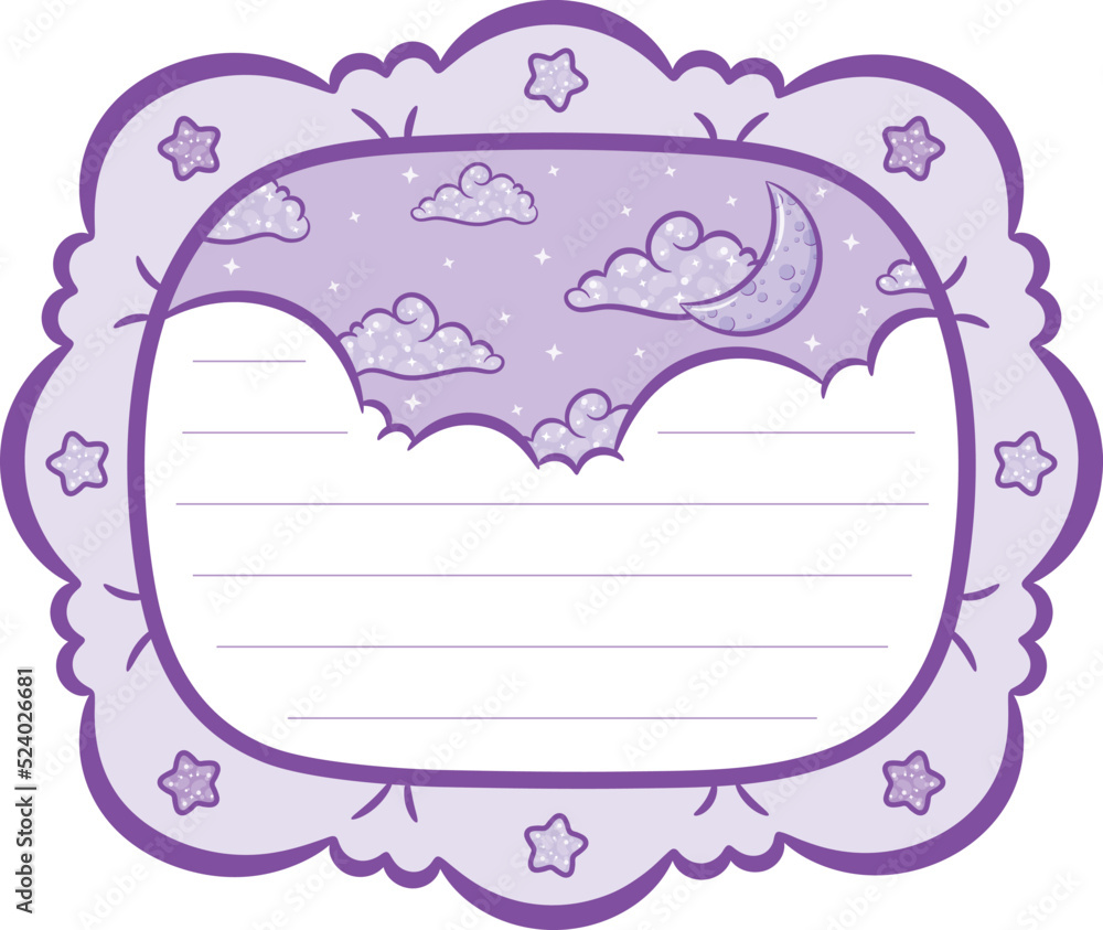 Blank cute note paper planner frame with pastel coloring and with moon and stars Blank cute note paper planner frame with pastel coloring and with moon and stars