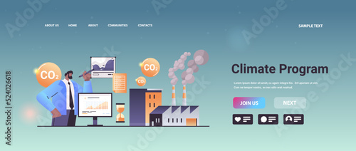 carbon credit climate program businessman analyzing statistic data graphs responsibility of co2 emission environment strategy