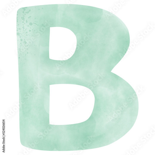 Watercolor alphabet handdrawn of capital letter B