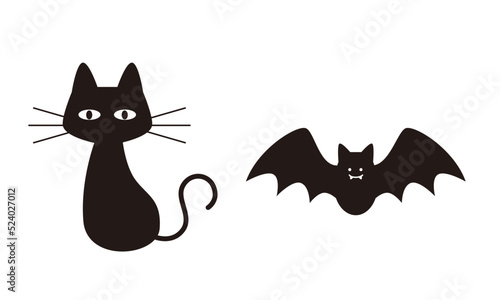 黒猫とコウモリのイラスト素材。