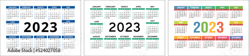 Vector calendar 2023 year set. Landscape design. English horizontal wall or pocket calender template