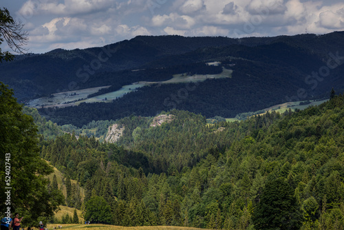 Polska, Szczawnica, piękne cudowne góry Pieniny, krajobrazy i widoki na skały lasy, góry, doliny. 