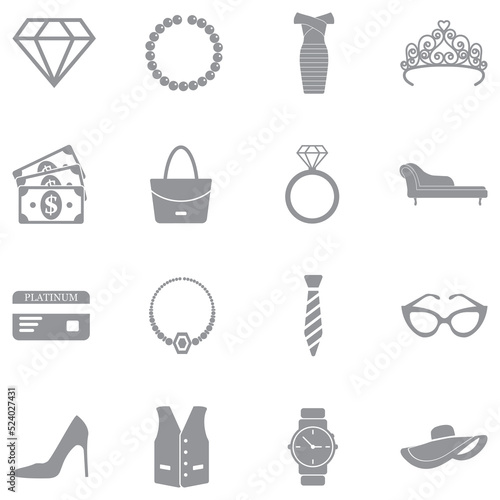Luxury Shop Icons. Gray Flat Design. Vector Illustration.