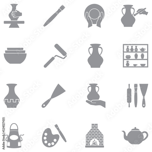 Pottery Icons. Gray Flat Design. Vector Illustration.
