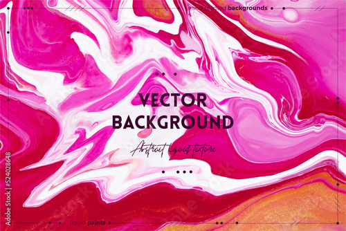Fluid art texture. Abstract backdrop with swirling paint effect. Liquid acrylic artwork with flows and splashes. Mixed paints for website background. Golden, white and pink overflowing colors.