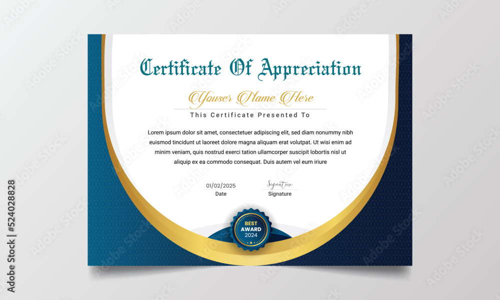 Obraz premium Modern certificate of achievement with a luxury pattern, diploma, Vector illustration Template,