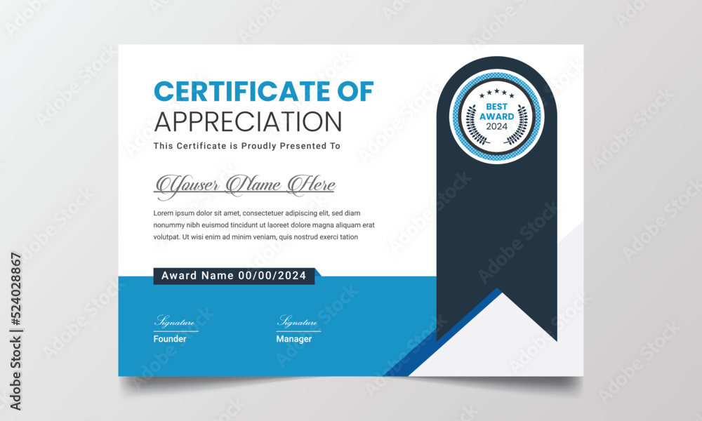 Fototapeta premium Modern certificate of achievement with a luxury pattern, diploma, Vector illustration Template,