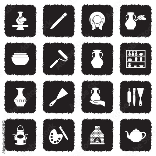Pottery Icons. Grunge Black Flat Design. Vector Illustration.
