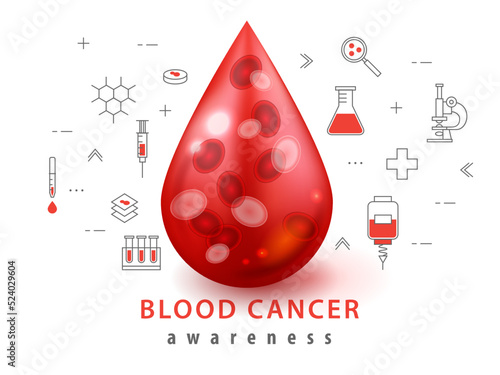 Blood cancer awareness. Leukemia, lymphoma and myeloma. Remission or treatment for blood cancer