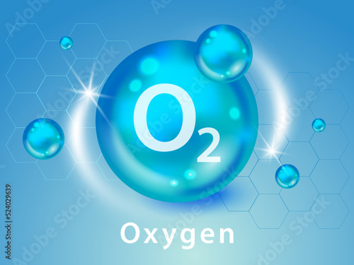 Oxygen O2 molecule models blue background vector illustration.  oxygen cosmetics. Ecology and biochemistry concept. 3D Vector Illustration