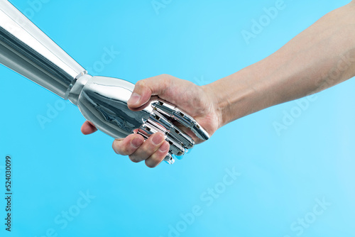 Human hand handshake with robot hand