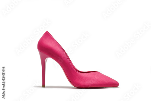Pink high-heeled shoe on a white background