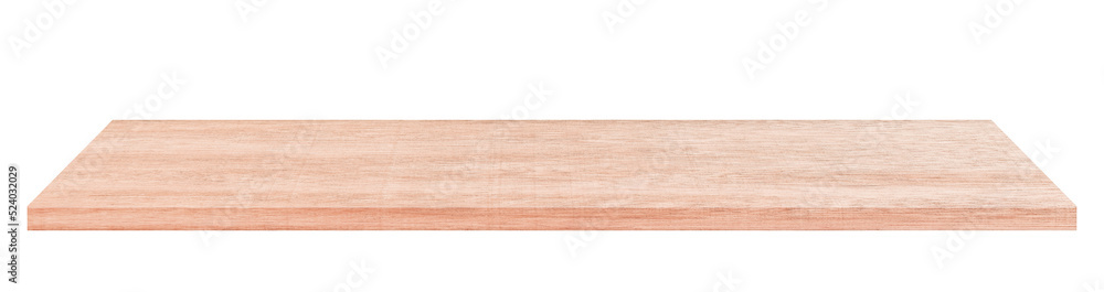 Vintage wooden tabletop or wood shelf isolated on transparent background - PNG format.